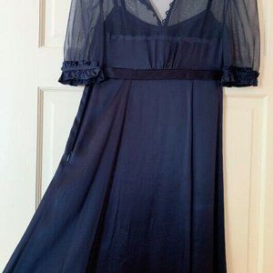 Marc Jacobs Navy Blue Silk Ruffle Trim Midi Dress- Size 4